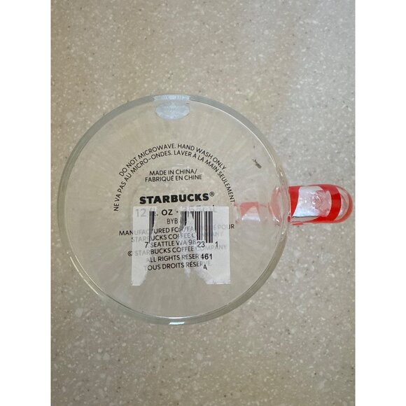 Starbucks 12 Oz Clear Glass Coffee Mug With Red Candy Cane Handle Holiday Design - Picture 3 of 3
